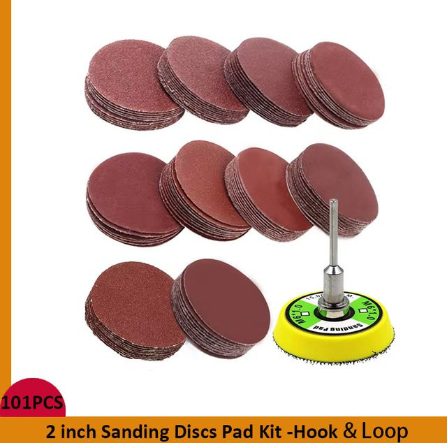 Vibratite 2-Zoll Schleifscheiben-Kit mit 2000 Stück Klett-Schleifpapier Körnung 60-400 und Trägerplatte zum Polieren von Metall, Holz und Jade - Bild 1