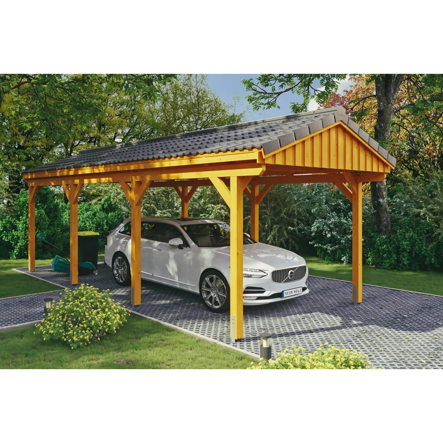 Skan Holz Carport Fichtelberg aus Fichte und Leimholz in Beige mit spitzer Dachform, B/T: 317 x 808 cm, Höhe: 303 cm - Bild 2