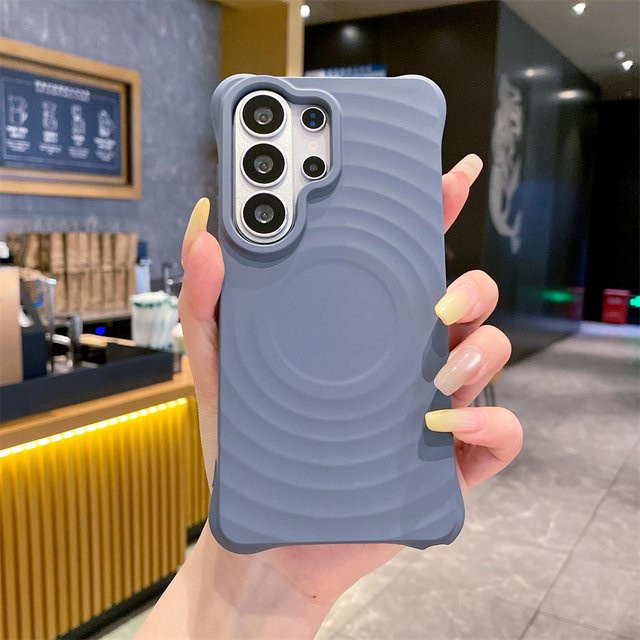 Lolozzx Handyhülle mit Wellenmuster aus weichem Flüssigsilikon für Samsung Galaxy S25 S26 Ultra S24 S23 Plus FE, MagSafe kompatibel, Mattiert, Lila - Bild 1