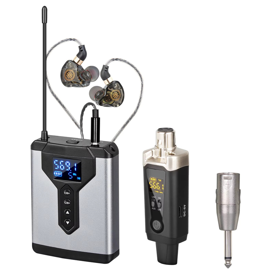 DEPUSHENG Stereo-UHF-In-Ear-Überwachungs-Funksystem mit Sender und Empfänger in Silber für Live-Musik, Bühne und Studio - Bild 3