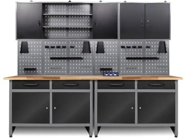 Werner Werkstatt Set mit 2 Schränken und Pegboard in Schwarz und Anthrazit, Breite: 240 cm - Bild 1