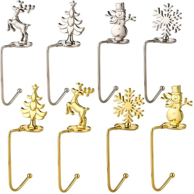 HOCOSHINE Weihnachts-Aufhänger aus Metall für Kaminstrümpfe in Gold und Silber mit Schneemann und Elch Motiven - Bild 1