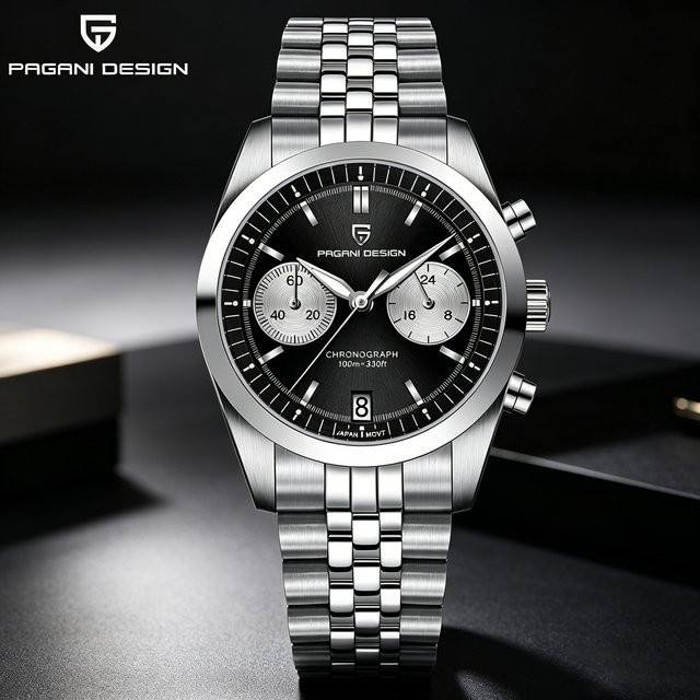 PAGANI DESIGN Armbanduhr, Quarz, Edelstahl, Saphirglas, Herren, Schwarz - Bild 1