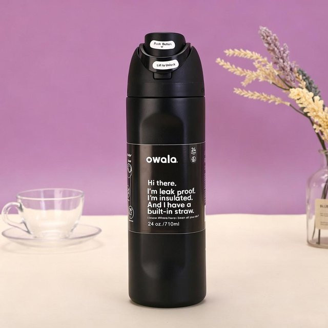 Owala Isolierter Reisebecher mit doppeltem Trinkdeckel Pure Black 24oz - Bild 1