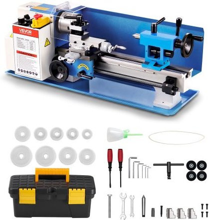 VEVOR Metall-Drehbank mit variabler Geschwindigkeit, 550W, 2500RPM Max, blau/stahl, B/T/H: 180 x 305 mm - Bild 1