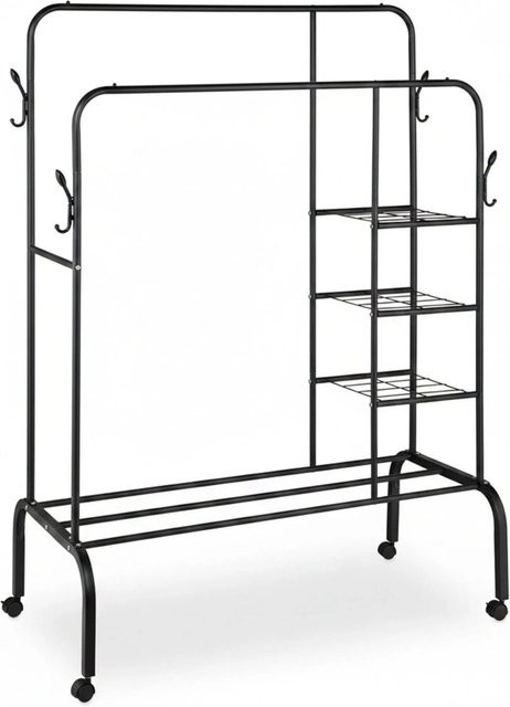 Relaxdays Kleiderständer aus Eisen mit Doppelstangen und Regalen, Schwarz, H: 154 cm, B: 110 cm, T: 55 cm - Bild 1