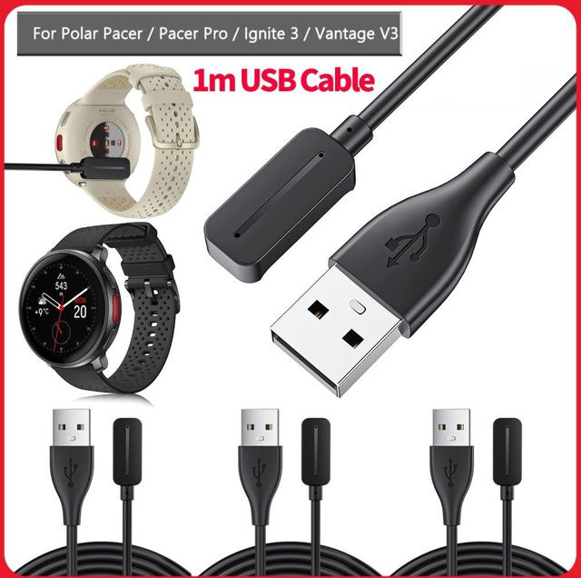 ALLOYSEED Magnetisches 2-Pin USB-Ladekabel für Polar Pacer, Pacer Pro, Ignite 3 und Vantage V3 in Schwarz - Bild 1