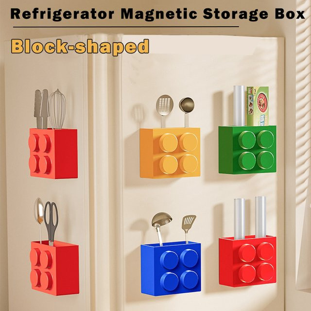 Meltset Magnetische Aufbewahrungsbox für die Küche in Blau aus Kunststoff, Blockförmiger Kühlschrank-Organizer ohne Bohren - Bild 1