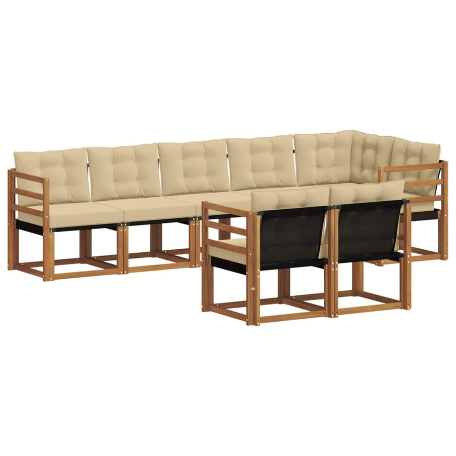 vidaXL Outdoor-Sofagarnitur 8-teilig aus Akazienholz mit Textilene und Kissen in Natur und Beige - Bild 2