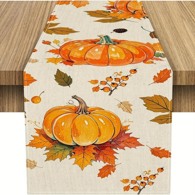 Herbstlicher Tischläufer mit Blättern und Kürbis von JMG Household Supplies, Orange, B/H: 150 x 33 cm - Bild 1