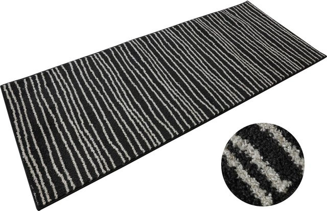 Karat Teppich Larache modern gestreift in Schwarz auf Maß mit rutschfester Unterseite - Bild 1