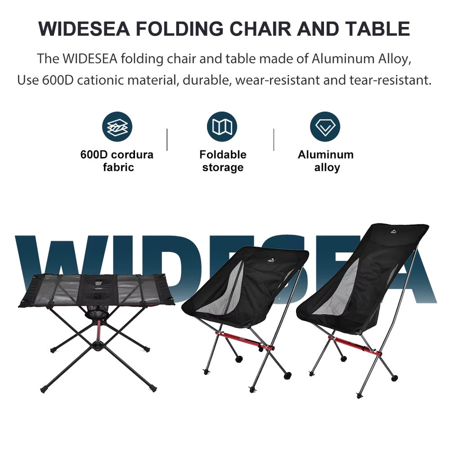 Widesea Outdoor-Klappstuhl in Schwarz mit Textilene-Bezug und Getränkehalter für Camping, Angeln und Freizeit - Bild 2