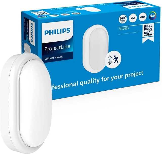 Philips Wandleuchte Projectline oval in Weiß mit LED, 15W, 1400 lm, 4000 K, IP65, Bewegungsmelder und Dämmerungssensor - Bild 1