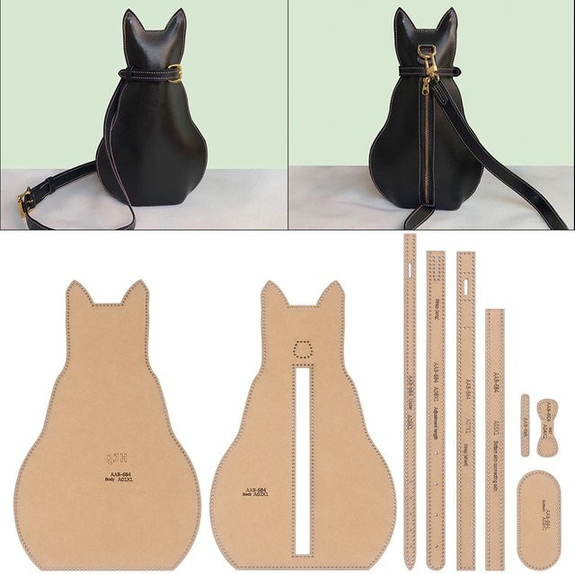 QJH Kraftpapier-Schablonen Set in Beige zur Herstellung von katzenförmigen Brusttaschen und Ledertaschen mit Reißverschluss - Bild 1