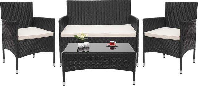 MCW Poly-Rattan Garten-Garnitur F55 in Schwarz mit beigen Sitzpolstern - Bild 1