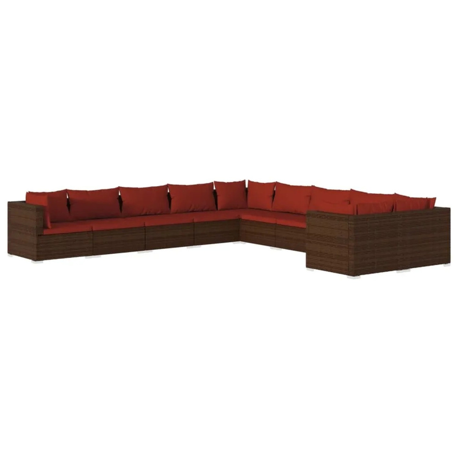 vidaXL 10-tlg. Garten-Lounge-Set aus braunem Poly-Rattan mit Kissen und pulverbeschichtetem Stahlgestell - Bild 2
