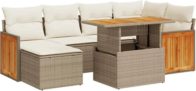vidaXL 7-teilige Garten-Sofagarnitur aus Poly-Rattan und Akazienholz in Beige - Bild 1