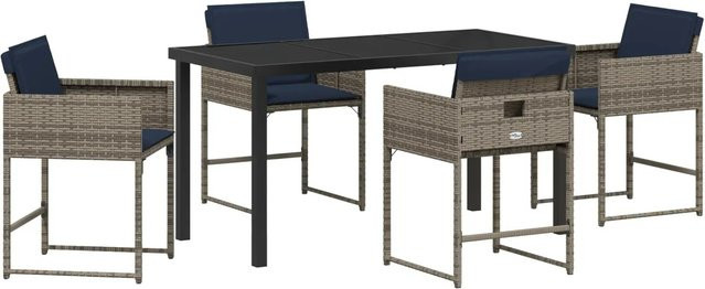 vidaXL Garten Essgruppe aus Poly Rattan in Grau mit 5-teiligem Set und Kissen - Bild 1