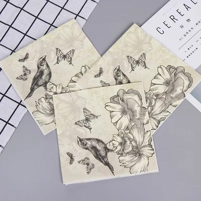 GUANYAO Papierservietten mit floralem Blumen Vogel und Schmetterling Druck in Multicolour, 20 Stück - Bild 3