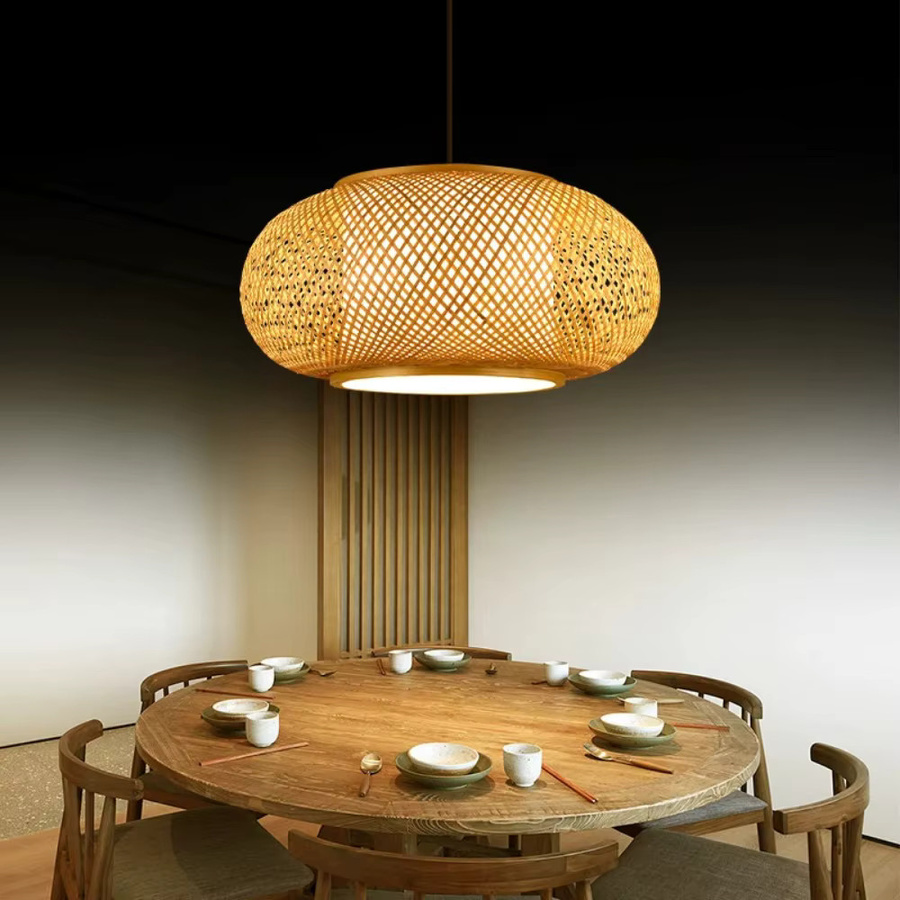 JOYINLED Pendelleuchte aus Bambus und Rattan in Braun im Boho-Stil mit E27 Fassung - Bild 3