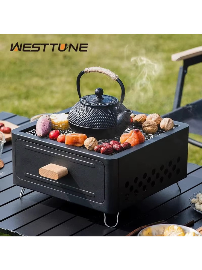 WESTTUNE Holzkohlegrill für den Außenbereich mit Grillständer, antihaftbeschichtet, tragbarer Campinggrill in Schwarz oder Weiß, B/T/H: 31,0 x 31,0 x 16,0 cm - Bild 6