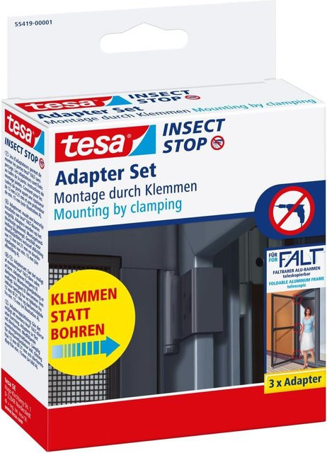 tesa Insect Stop Klemm-Adapter-Set für Falt-Türen und Fenster, 3-teilig, anthrazit - Bild 1