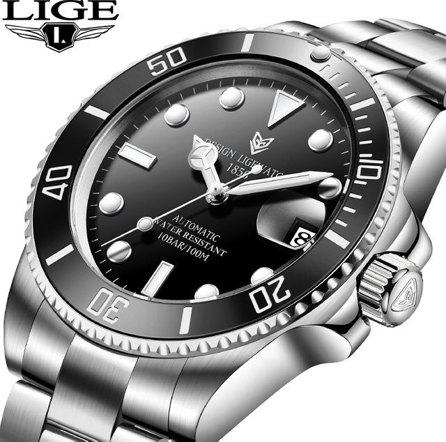 LIGE Armbanduhr Automatik, Edelstahl, Schwarz, Herren - Bild 1