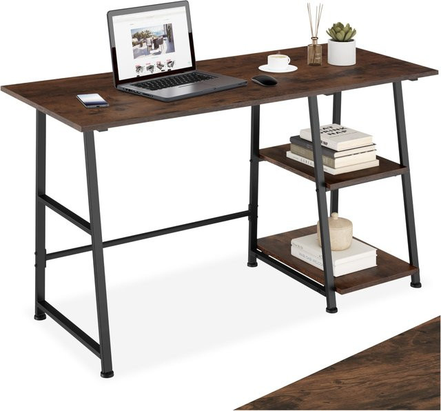 tectake Schreibtisch im Industrial Style mit Seitenregal und Ablagefächern, Farbe Holz Dunkelbraun, B/T/H: 120 x 50 x 73,5 cm - Bild 1