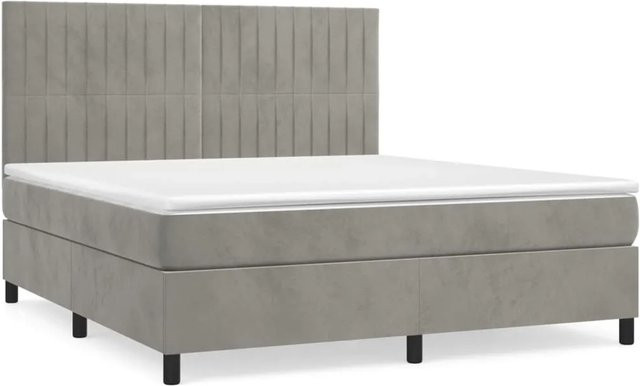 vidaXL Boxspringbett mit Matratze in Hellgrau, Hybridbett mit Taschenfederkern aus Samt, B/T: 180 x 200 cm - Bild 1