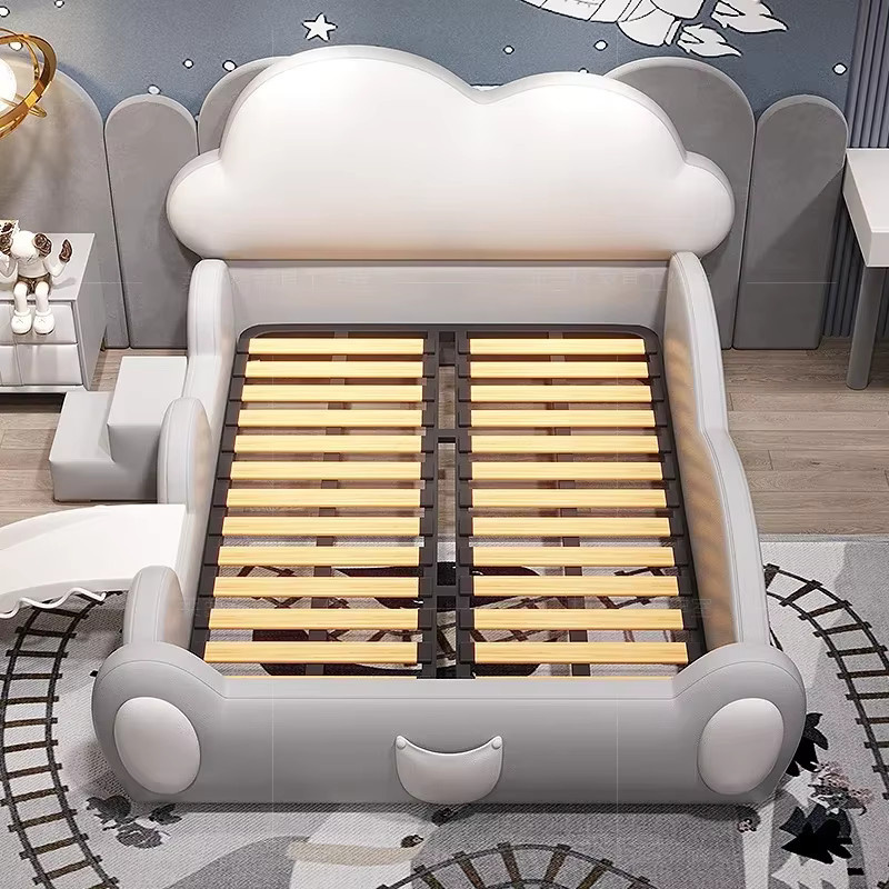 Modernes Kinderwolkenbett aus Massivholz mit Polsterrahmen und Zaun in Weiß, B/T/H: 180 x 200 cm - Bild 3
