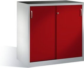C+P Werkzeug-Beistellschrank mit Schiebetüren und 2 Innenböden, Front Rubinrot, Korpus Lichtgrau, H: 120 cm, B: 120 cm, T: 60 cm - Bild 1