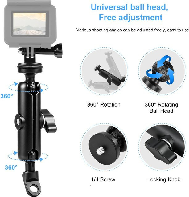 PULUZ Motorradhalterung in Schwarz mit Spiegelbasis für GoPro, DJI Osmo 360 und andere Actionkameras - Bild 1