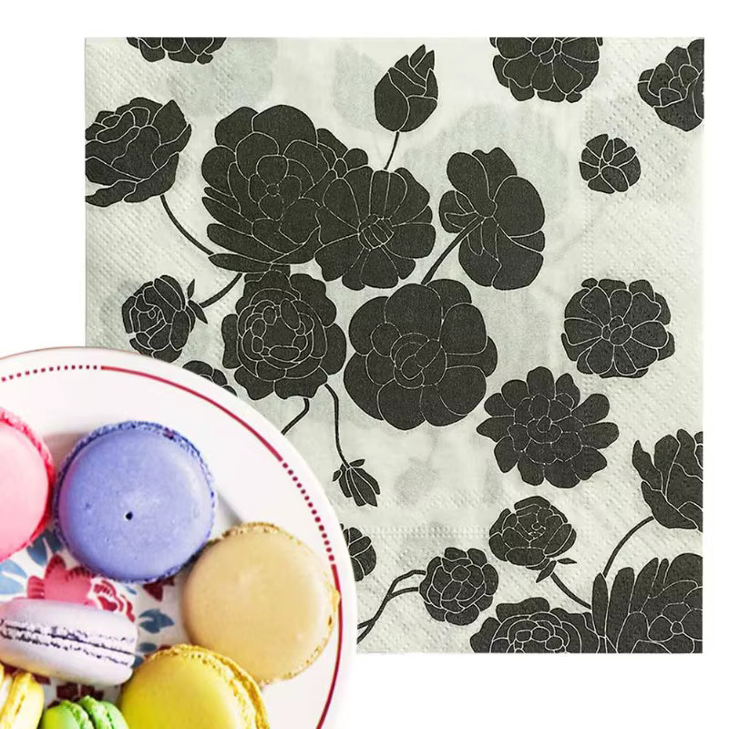20 Stück GUANYAO Lotus-Servietten in Schwarz, 2-lagige Cocktailservietten für Lebensmittel und DIY-Decoupage, Breite: 33 cm - Bild 4