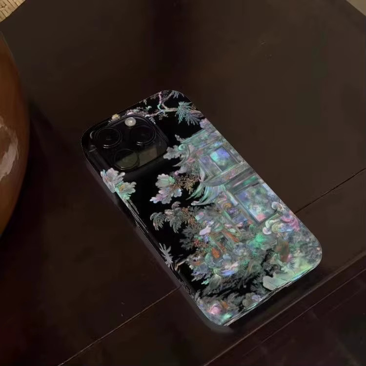Handyhülle im traditionellen chinesischen Perlmutt-Lackware-Stil für iPhone 11 bis iPhone 17 Pro Max Plus, Farbe: Pink - Bild 2
