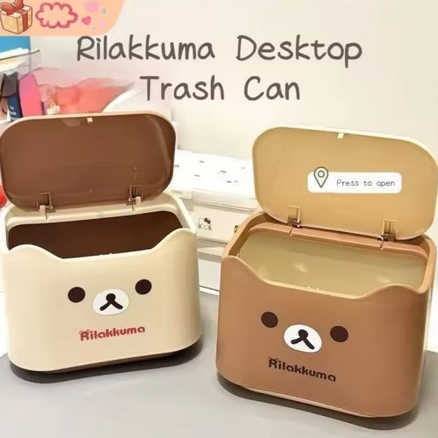 Bandai Rilakkuma Desktop-Mülleimer mit Touch-Öffnung aus Kunststoff für Büro und Zuhause - Bild 1