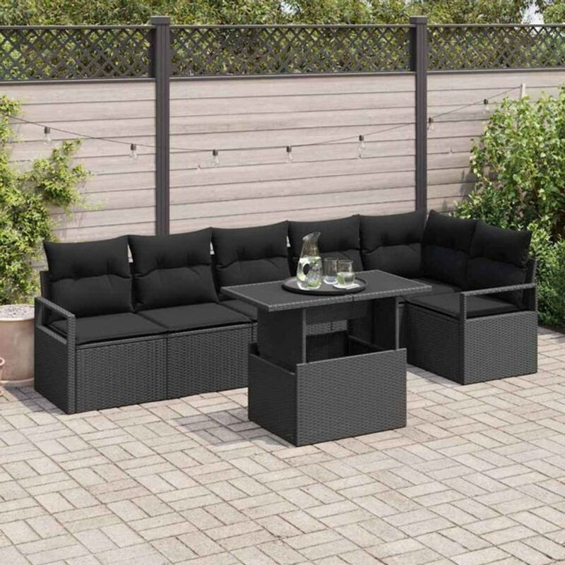 Vidaxl Garten-Sofa-Set aus Poly-Rattan mit integriertem Speicher und Glastisch in Schwarz, 7-teilig, modern - Bild 1