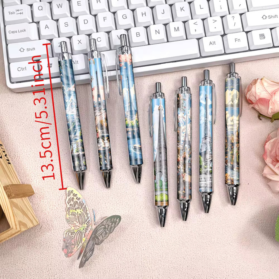 9 Stück Kugelschreiber mit Blumen- und Eiffelturm-Motiv in Multicolour aus Kunststoff - Bild 2
