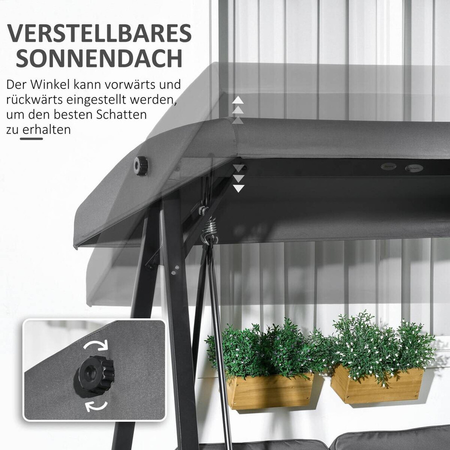 Outsunny Hollywoodschaukel in Dunkelgrau mit Sonnen canopy und Kissen, B/H/L: 116 x 172 x 145 cm - Bild 4
