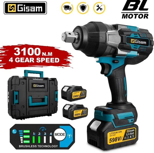 GISAM Bürstenloser elektrischer Schlagschrauber 3/4 Zoll Akku-Drehmomentschlüssel in Schwarz, kompatibel mit Makita 18V Akku - Bild 1