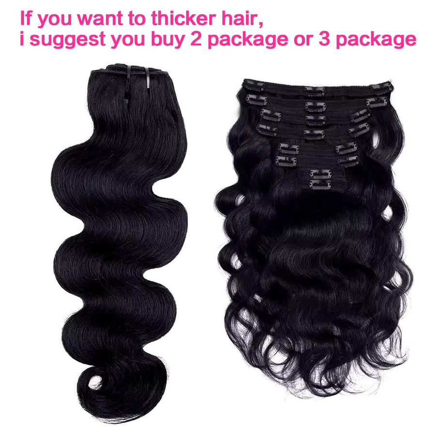 xbeauty Body Wave Clip-in-Haarverlängerungen, 100% Echthaar, 120 g, 8 Stück, 1B - Bild 5