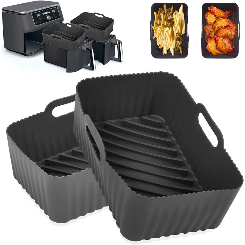 Ninja Foodi Dual Zone Air Fryer Zubehör: 2er-Set wiederverwendbare Silikon-Einlagen für Ninja Foodi Air Fryer AF300UK, Schwarz, rechteckig - Bild 3