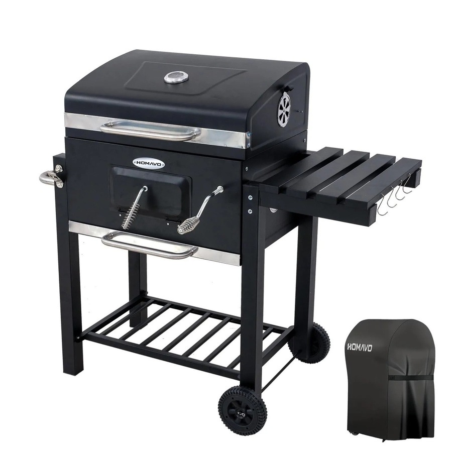 HOMAVO Holzkohlegrill mit Deckel und wasserfesten Grillabdeckungen in Schwarz, B/T: 56 x 42,5 cm - Bild 2