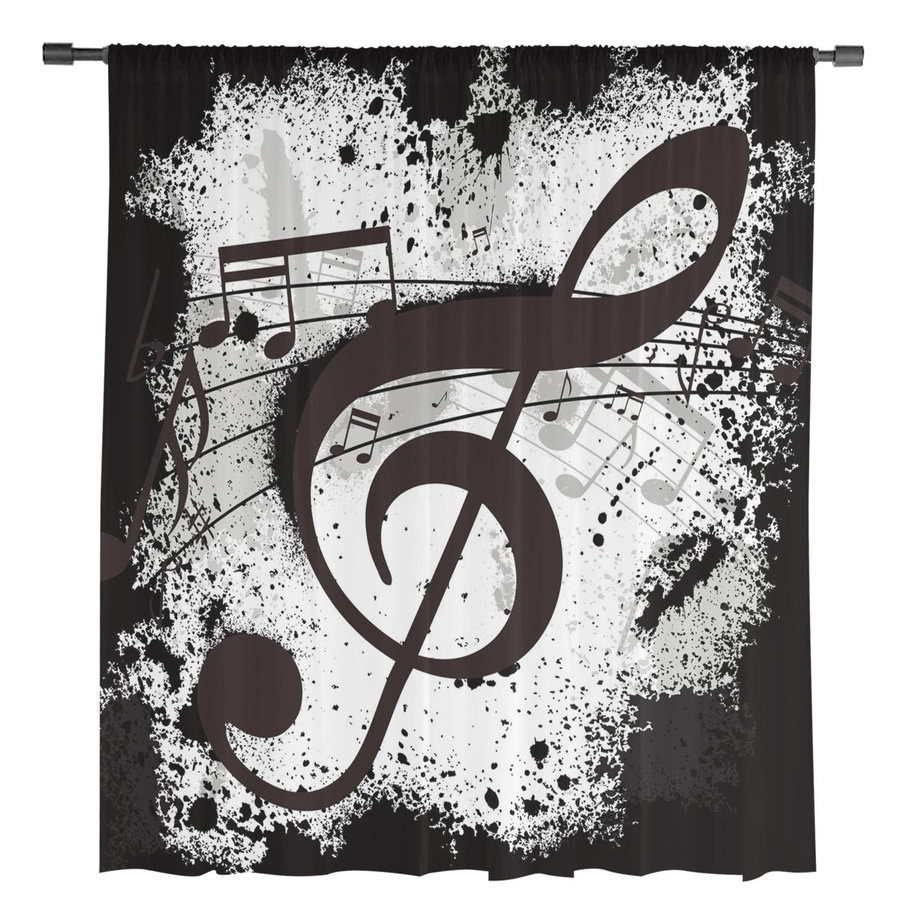 Transparente Tüll-Vorhänge mit Musiknoten-Design in Schwarz, Breite: 135 cm, Höhe: 115 cm - Bild 2