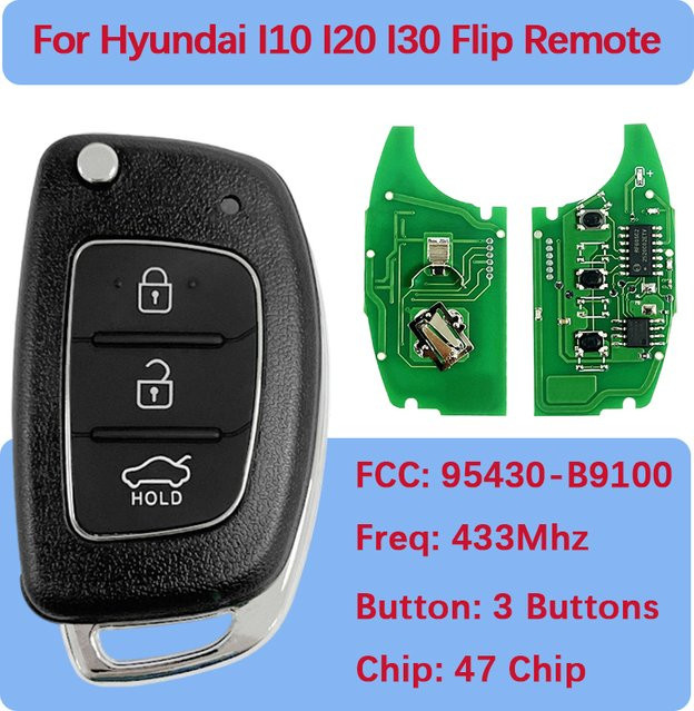 Aftermarket Flip Remote Key Fob für Hyundai I10 I20 I30, CE0682 47 Chip 433 MHz FCC 95430-B9100 OKA-865T(IA-TP) - Bild 1