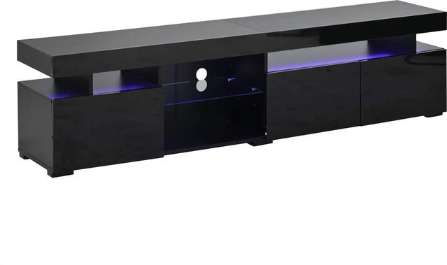okwish TV Schrank in Schwarz mit Hochglanz-Optik und Glas-Einlegeböden, B/T/H: 180 x 35 x 45 cm - Bild 1