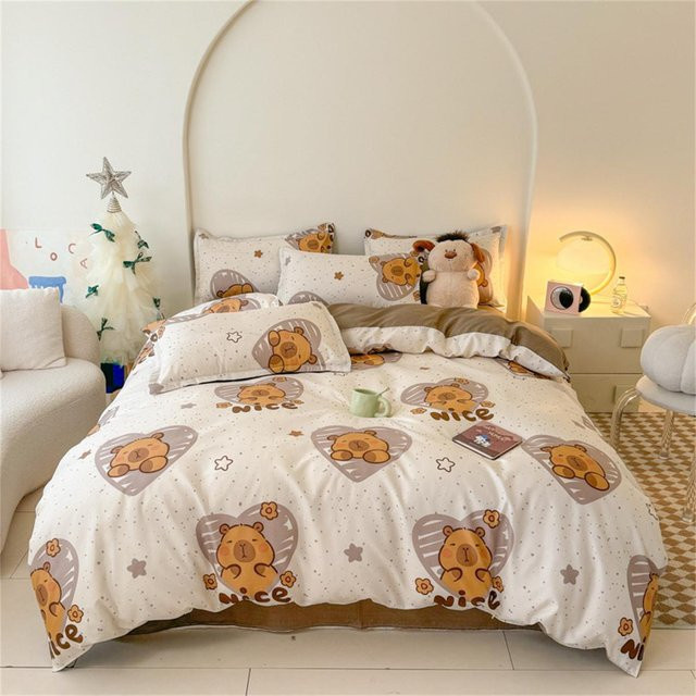 Flylo Bettwäsche-Set mit Cartoon-Capybara Motiv, 2-teiliges wendbares Mikrofaser-Bettwäsche-Set aus Polyester, B/H: 100 x 135 cm - Bild 1