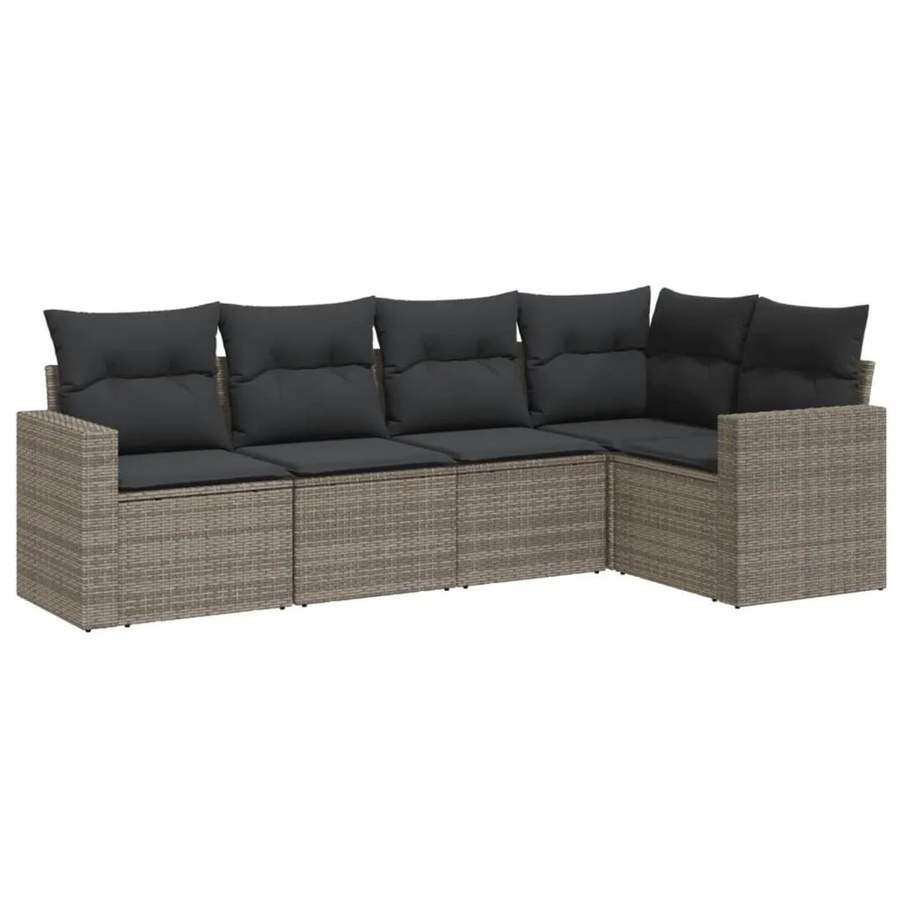 vidaXL 5-teilige Garten-Sofagarnitur aus Poly-Rattan mit Kissen in Grau - Bild 2