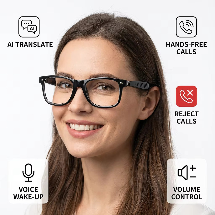 SENBONO KI-Übersetzungs-Smartbrille für Herren mit Bluetooth, Musikwiedergabe und Telefonfunktion, Sonnenbrille für 100+ Sprachen - Bild 3