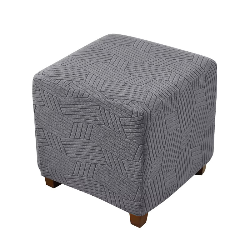 WANERQU Jacquard Ottoman-Bezug in Grau, dehnbarer quadratischer Fußhocker-Bezug im skandinavischen Design - Bild 4