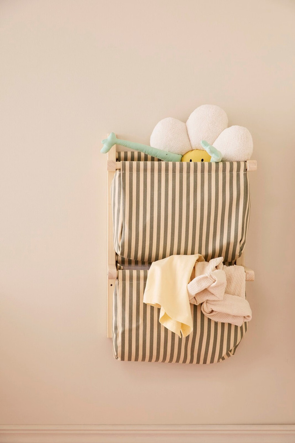 Kids Concept Wand-Organizer mit Stofftaschen in Grün-Grau gestreift - Bild 2